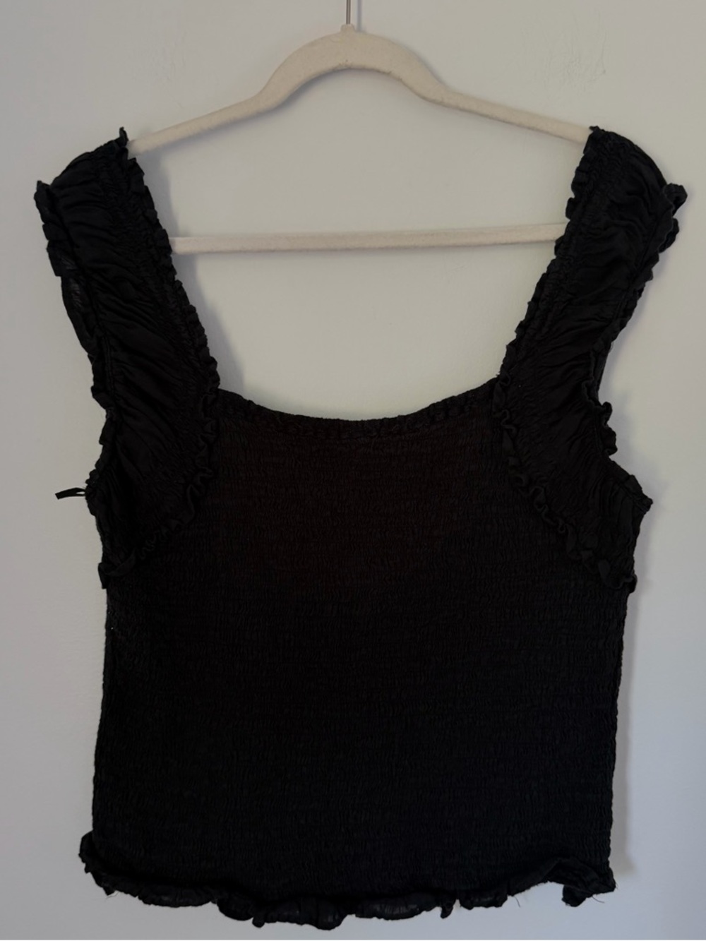 Free People Boho Black Smocked Cropped Top Ruffled Straps  XL